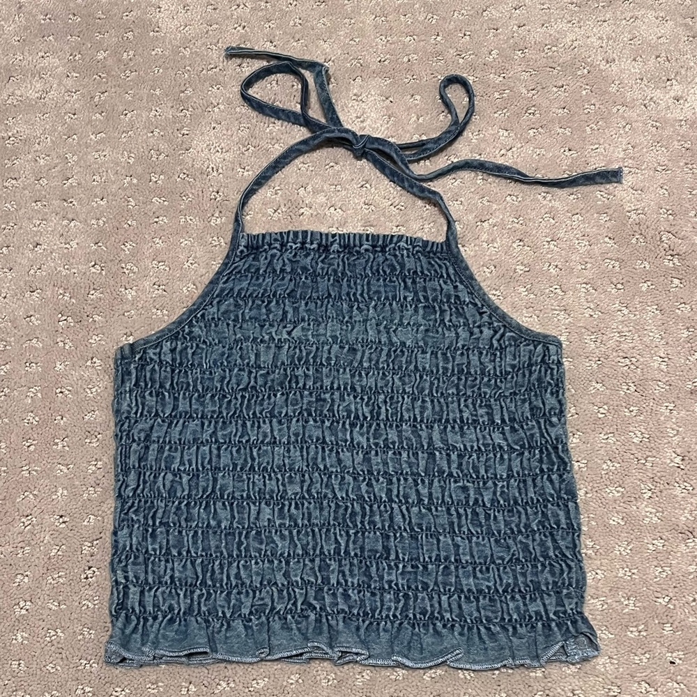 American Eagle navy blue halter ribbed tank top.